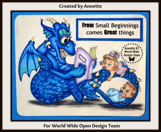 Coloring Page, Baby Girl and Baby Boy listen story. Nanny dragon - The Art of Julia Spiri