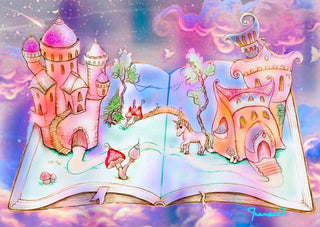 Coloring Page, Castle, Unicorn, Fantasy Hose. Magical book - The Art of Julia Spiri