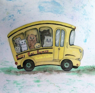 Coloring Page, Cats Back to School. School bus - The Art of Julia Spiri