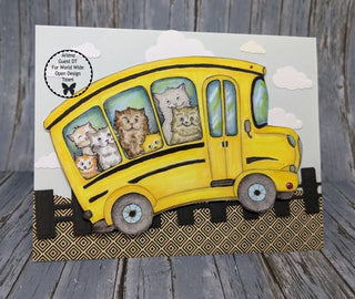 Coloring Page, Cats Back to School. School bus - The Art of Julia Spiri
