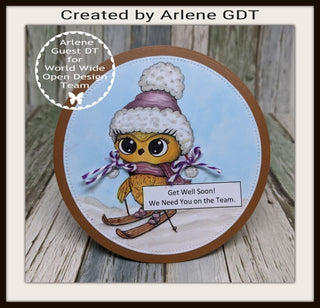 Coloring Page, Cute Bird Skiing in Snow Winter. Owl Ollie - The Art of Julia Spiri