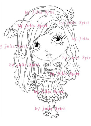 Coloring page, Cute Doll. Girl with hair wrap - The Art of Julia Spiri