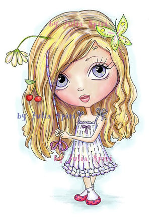 Coloring page, Cute Doll. Girl with hair wrap - The Art of Julia Spiri