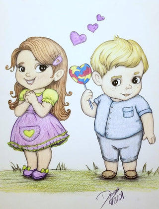 Coloring Page, Cute Girl and Boy, Couple in love. Sweet love - The Art of Julia Spiri