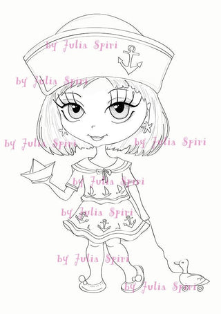 Coloring page, Cute Girl. Little Sailor - The Art of Julia Spiri