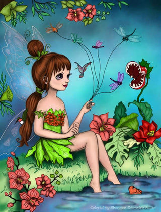 Coloring Page, Dragonfly, Orchids, Flowers, Tropics, Whimsy, Line art. Tropical Fairy - The Art of Julia Spiri