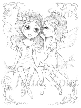 Coloring Page, Fairies, Cute girls, Whimsy, Fantasy, Line art. Confidence - The Art of Julia Spiri