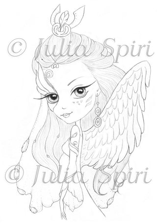 Coloring page, Fantasy Angel. Angelique Angel - The Art of Julia Spiri