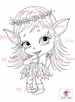 Coloring Page, Fantasy Child. The Baby Elf - The Art of Julia Spiri