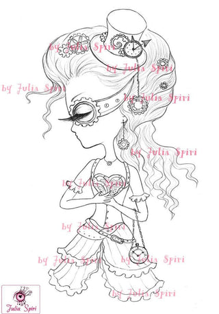 Coloring page, Fantasy Girl. Steampunk Heart - The Art of Julia Spiri