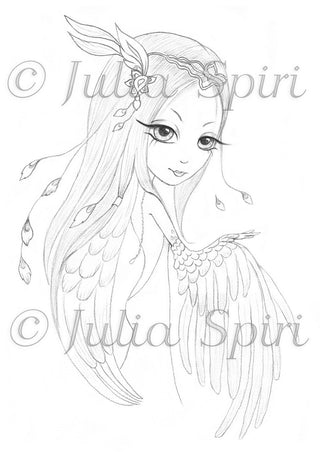 Coloring Page, Fantasy. Ofelia Angel - The Art of Julia Spiri