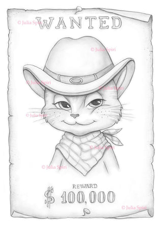 Coloring Page, Fun Cat Bandit Poster. Wanted - The Art of Julia Spiri