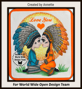 Coloring Page, Girl Boy, American Indians, Kiss, Whimsy, Crafting, Scrapbooking, Black & White. Love is - The Art of Julia Spiri