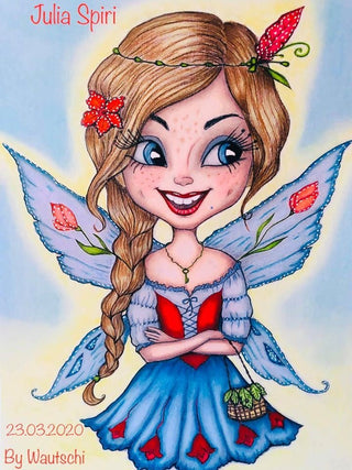 Coloring Page, Girl, Fantasy, Fairy, Happy Girl, Fantasy, Crafting, Scrapbooking, Black & White. Smile - The Art of Julia Spiri