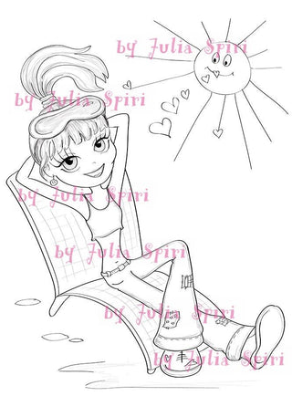 Coloring page, Girl on the Sun. Sunny Day - The Art of Julia Spiri