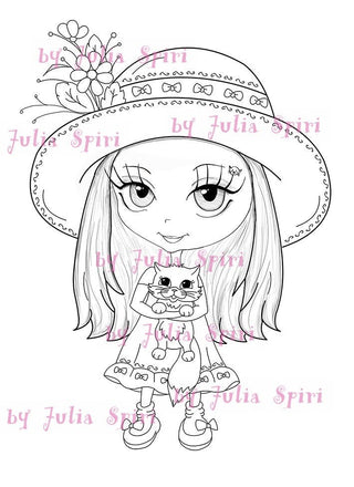 Coloring page. Girl with cat - The Art of Julia Spiri