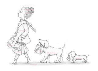Coloring Page, Girl with Dogs, Black Friday, Discount. Sales - The Art of Julia Spiri