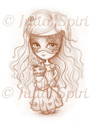 Coloring page, Little Girl with Cat. The Venetian Girl - The Art of Julia Spiri