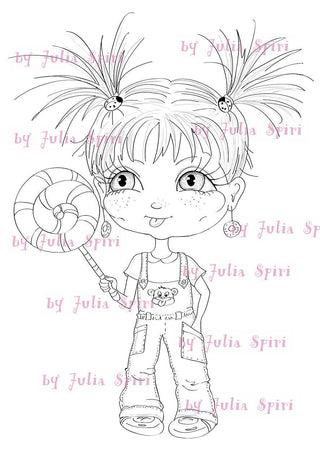 Coloring Page. Sweet girl with lollipop - The Art of Julia Spiri
