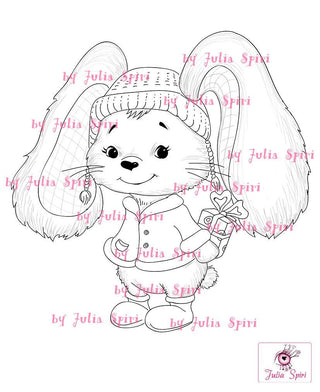 Coloring page. The Bunny and Gift - The Art of Julia Spiri