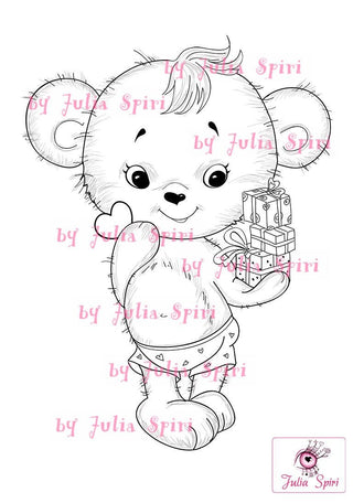 Coloring page. The Teddy and Gift - The Art of Julia Spiri