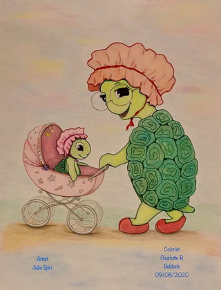 Coloring Page. Turtle Grandma with grandchild - The Art of Julia Spiri