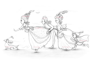 Coloring Page, Vintage, Lady, Mary Antoinette, Princess, Dog, Funny, Whimsy, Line art. Missing shoe - The Art of Julia Spiri