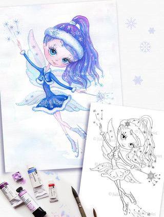 Coloring page, Winter Fantasy. The Snow Fairy - The Art of Julia Spiri
