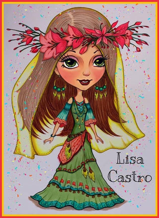 Coloring Pages, Bride, Boho, Flowers, Bohemian, Fantasy, Whimsical, Crafting, Making cards. Boho bride - The Art of Julia Spiri