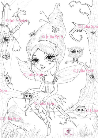 Coloring pages, Fairy in forest. I'm watching you - The Art of Julia Spiri