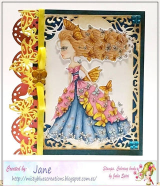 Coloring Pages, Girl, Butterfly, Fantasy, Whimsical, Cardmaking. The Fantasy Dress Collection. The Butterfly Dress - The Art of Julia Spiri