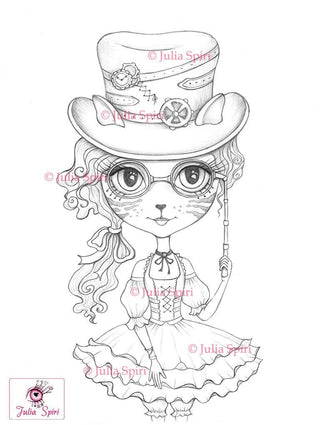 Coloring Pages, Steampunk Cat Girl. Lulu Cat Girl - The Art of Julia Spiri