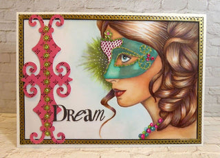 Grayscale Coloring Page, Digital stamp, Digi, Venice Girl, Carnival, Fantasy, Realistic, Crafting, Scrapbooking Black & White. Venetian Mask - The Art of Julia Spiri