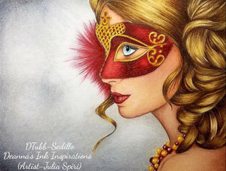 Grayscale Coloring Page, Venice Women. Venetian Mask - The Art of Julia Spiri