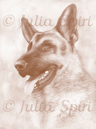 Grayscale Coloring Page, Dog, German shepherd. Bim - The Art of Julia Spiri