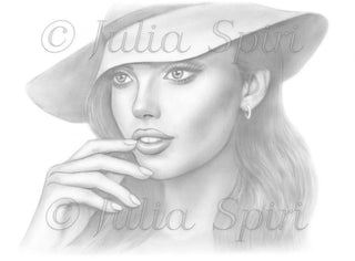 Grayscale Coloring Page, Elegant Girl, Realistic Portrait. Isabella - The Art of Julia Spiri