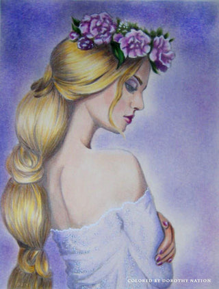 Grayscale Coloring Page, Fantasy Girl. Romantic dream