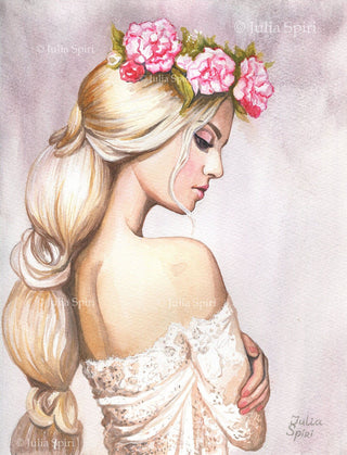 Grayscale Coloring Page, Fantasy Girl. Romantic dream - The Art of Julia Spiri