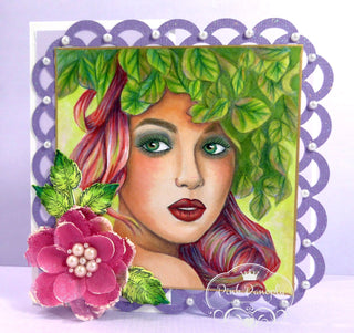 Grayscale Coloring Page, Girl Realistic Portrait with Leaves. Fleur - The Art of Julia Spiri