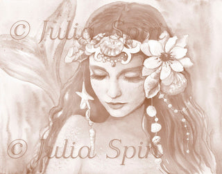 Grayscale Coloring Page, Mermaid Siren in Sea. Azalea - The Art of Julia Spiri