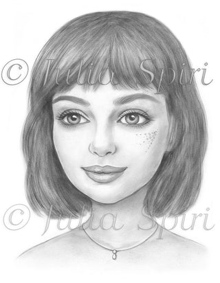 Grayscale Coloring Page, Realistic Girl Portrait. Jess - The Art of Julia Spiri