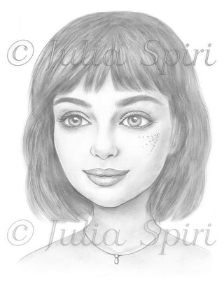 Grayscale Coloring Page, Realistic Girl Portrait. Jess - The Art of Julia Spiri