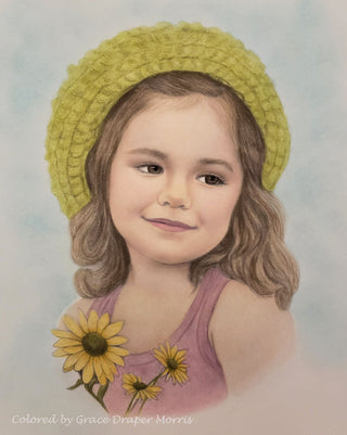 Grayscale Coloring Page, Realistic Portrait of Little Girl. Emma - The Art of Julia Spiri