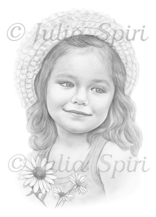 Grayscale Coloring Page, Realistic Portrait of Little Girl. Emma - The Art of Julia Spiri