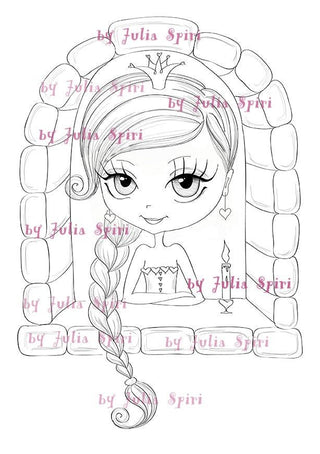 INSTANT DOWNLOAD Digital Digi Stamps, Princess stamps, Digital stamp, Scrapbooking printable, Coloring pages, Line art. Princess in Castle - The Art of Julia Spiri