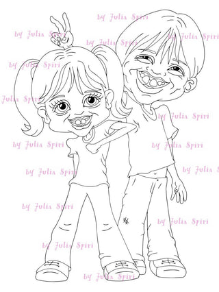 INSTANT DOWNLOAD Digital Stamps, Coloring Pages, Digital images, Children's clipart, Line Art. Naughty Children - The Art of Julia Spiri