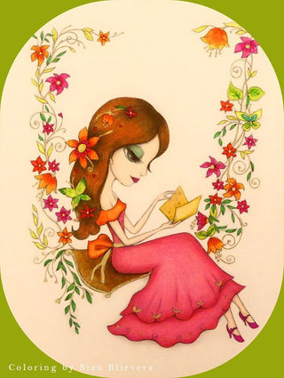 Love Coloring Pages, Digital stamp, Digi, Girl, Flowers, Book, Poem, Romantic Whimsy Fantasia Women, Crafting Craft Scrapbooking. Love Story - The Art of Julia Spiri