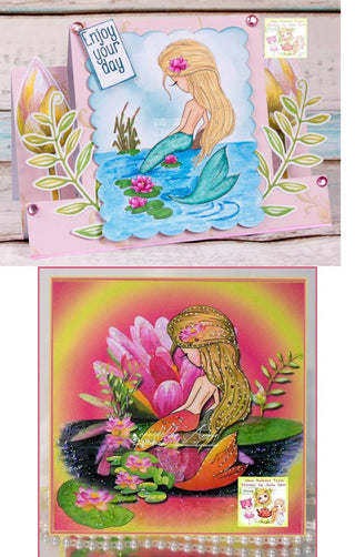 Mermaid Digital Stamps, Sea stamps, Siren, Little Mermaid, Lotus, Fantasy, Coloring, Crafting. The Mermaids Collection. Mermaid and Lotus - The Art of Julia Spiri