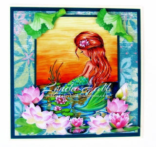 Mermaid Digital Stamps, Sea stamps, Siren, Little Mermaid, Lotus, Fantasy, Coloring, Crafting. The Mermaids Collection. Mermaid and Lotus - The Art of Julia Spiri
