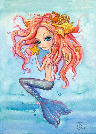 Mermaid Digital Stamps, Sea stamps, Siren, Starfish, Little Mermaid, Shell, Fantasy Ocean, Marine. The Mermaids Collection. Oceania Mermaid - The Art of Julia Spiri